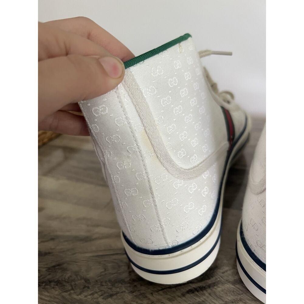 Size 11 - Gucci Tennis 1977 High Top White Mini GG Sneakers Stripe Shoes - Picture 2 of 11